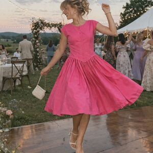 NWT VTG 90s Bubble Gum Pink Princess Waist Fit and Flare Cotton Dress, 11/12